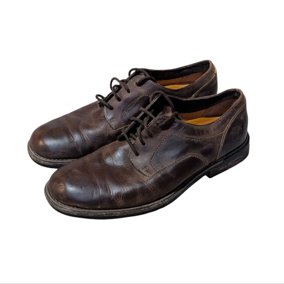 Timberland Waterproof Brown Leather Derby Oxford 11 Academia Grunge Y2K Retro - Picture 1 of 8